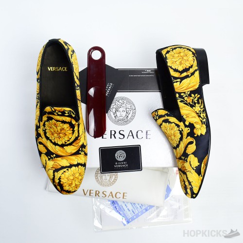 Versace Barocco Print Silk Slippers
